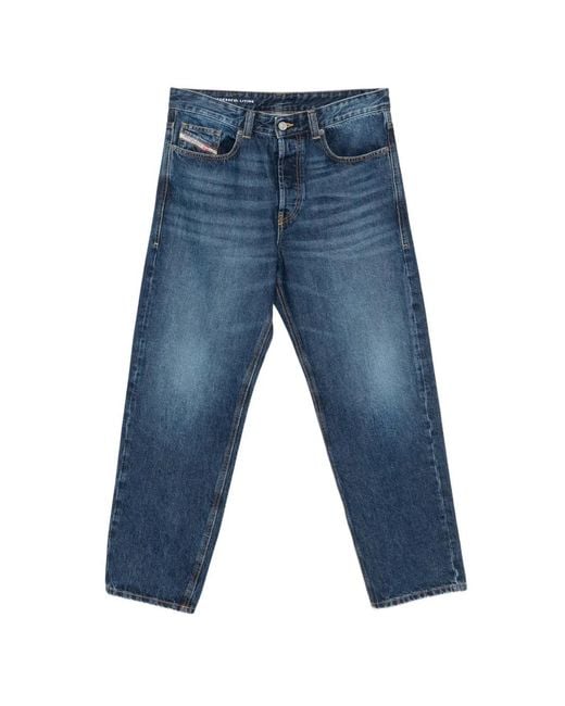 DIESEL Blue Regular Fit Mid-Rise Drop Crotch Tapered Jeans for men