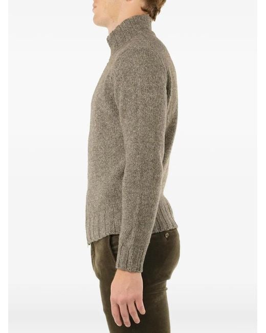 Al Duca D'aosta Gray Zip-Up High-Neck Sweater for men