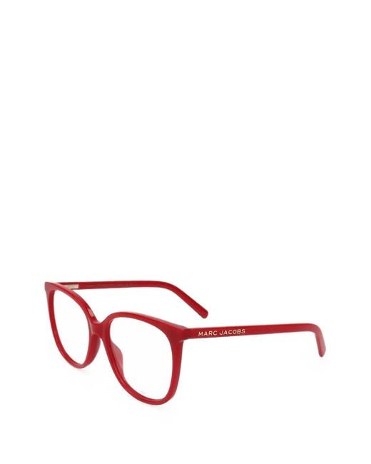 Marc Jacobs Red Logo-Print Geometric-Frame Glasses