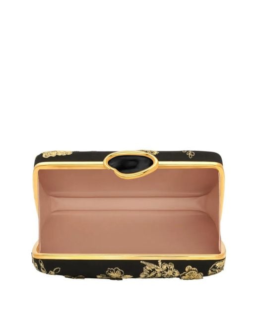 Oscar de la Renta Black Butterfly Embroidered O Minaudière Clutch Bag
