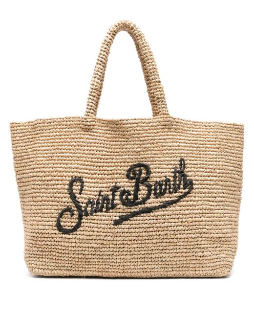 Mc2 Saint Barth Natural Logo-embroidered Raffia Beach Bag