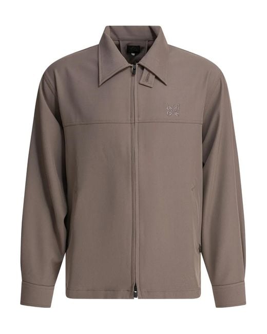 Needles Brown Zip-Up Embroidered Jacket for men