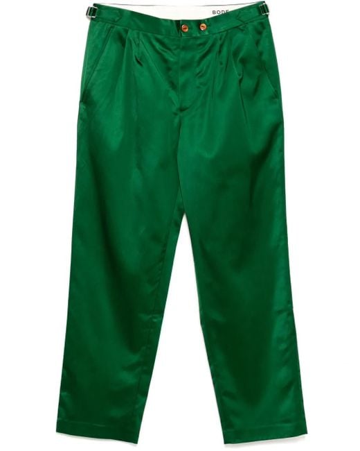Bode Green Sheen Pleated Trousers for men