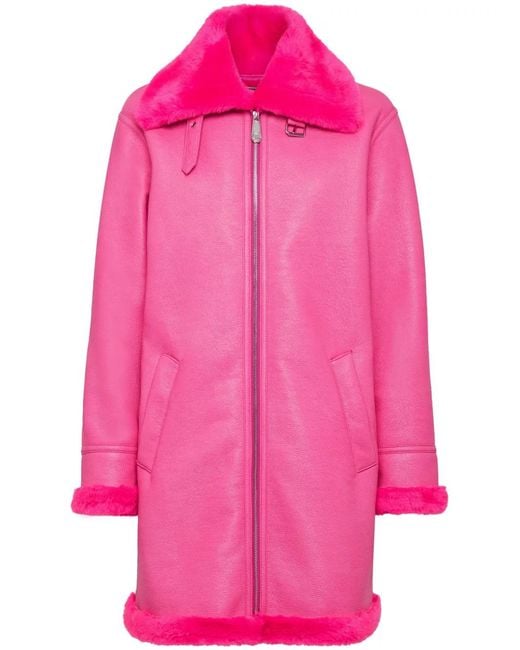 Philipp Plein Pink Eco Mutton Pilot Skull&Amp;Bones Coat