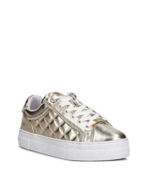 Guess White Gratea Quilted Metallic-Effect Sneakers