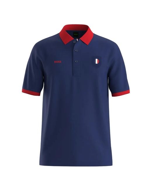 Boss Blue Paddy Polo Shirt With Country Flag Polo Shirt for men