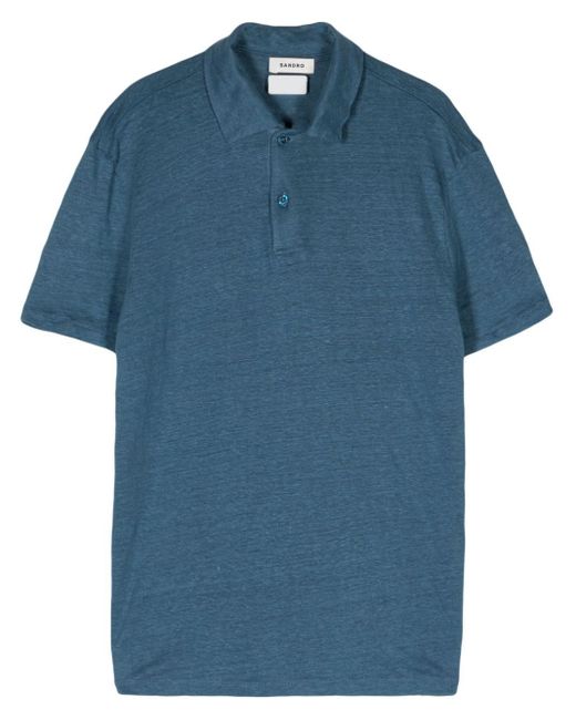 Sandro Blue Mélange Linen Polo Shirt for men