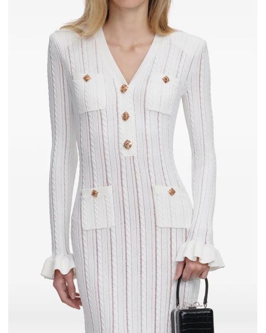 Self-Portrait White Pointelle-Knit Midi Dress