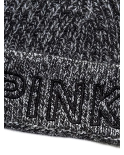 Pinko Gray Embroidered-Logo Wool Beanie