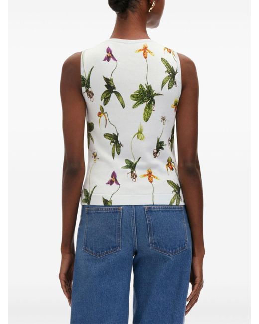 Oscar de la Renta Green Orchid-Print Tank Top