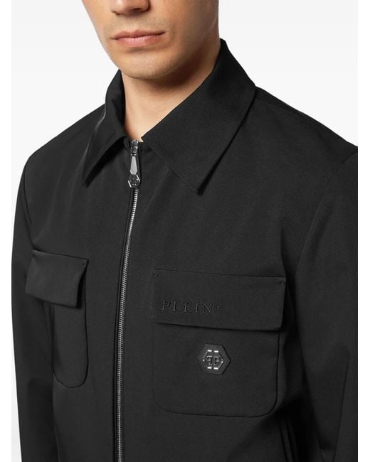 Philipp Plein Black Logo-Plaque Jacket for men