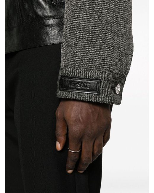 Versace Panelled Buttondown Leather Jacket in Black for Men Lyst