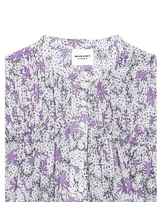 Isabel Marant White Floral-Print Smocked Blouse