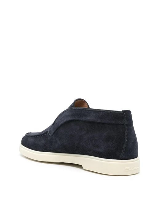 Santoni Blue Suede Flat Loafers