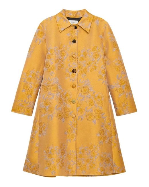 Maliparmi Yellow Floral-Brocade Coat