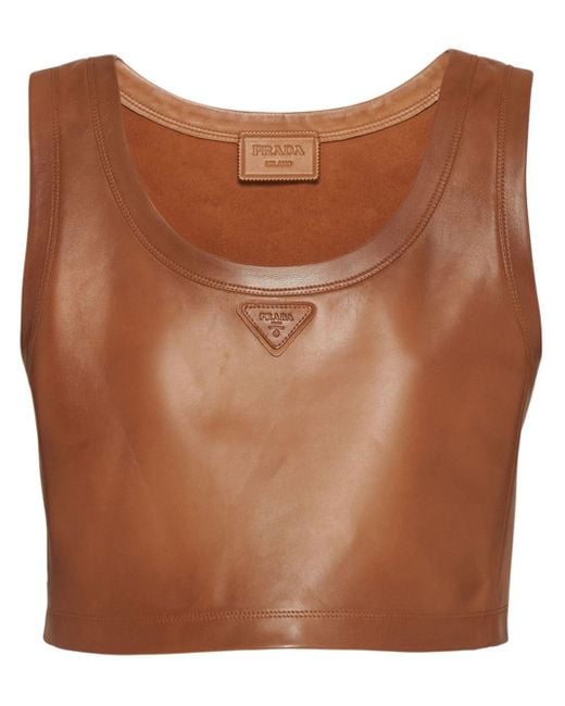 Prada Brown Nappa-leather Crop Top