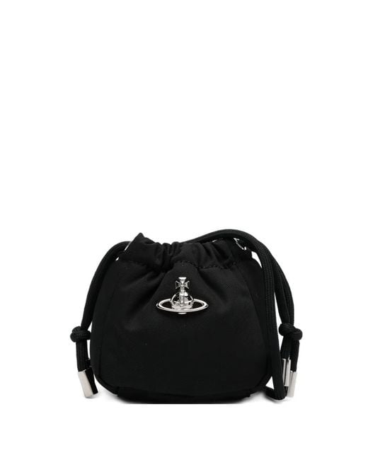 Vivienne Westwood Black Nano Hilary Orb-Detail Drawstring Mini Bag