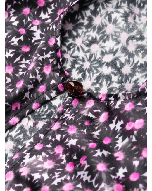 Ganni Purple Floral-Print Silk Dress