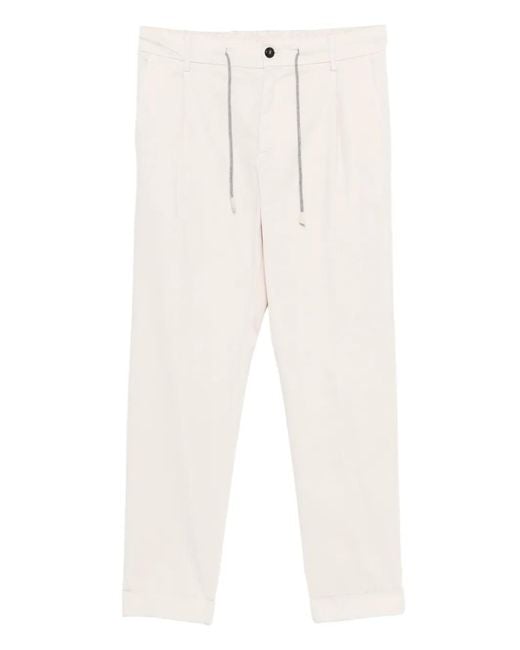Eleventy White Pleated Drawstring Trousers for men