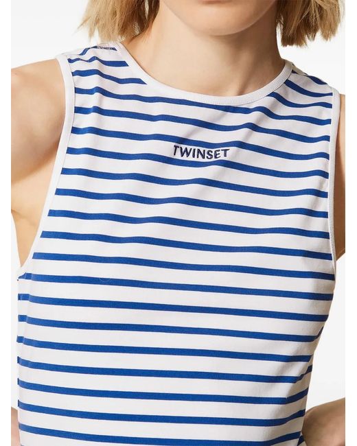 Twinset Blue Striped Jacquard Top