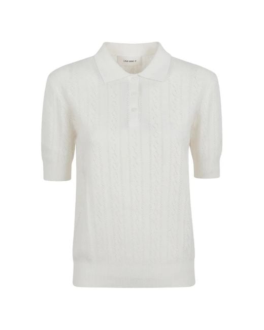 Lisa Yang White Pointelle-Knit Polo Top