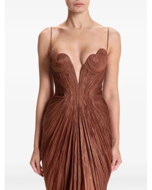 Maria Lucia Hohan Brown Cecilia V-Neck Gown Maxi Dress