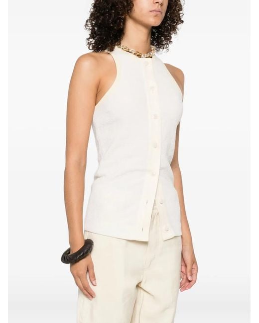 Nanushka White Ribbed Button-Placket Top