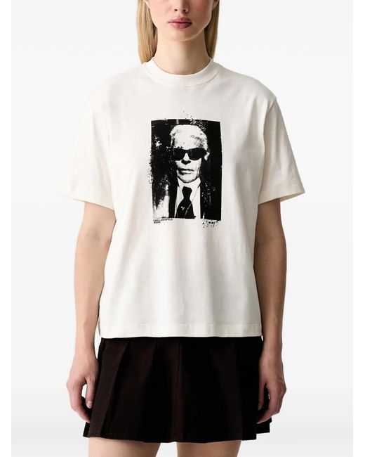 Karl Lagerfeld White Karl Portrait Graphic-Print T-Shirt