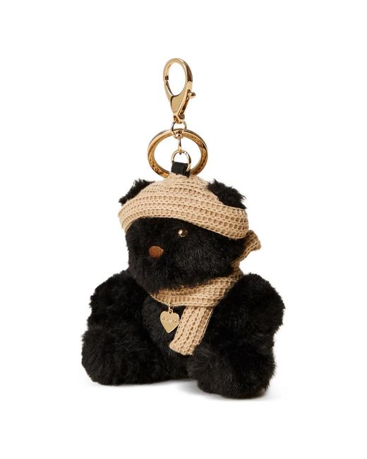 Twinset Black Faux-Fur Bear Key Ring