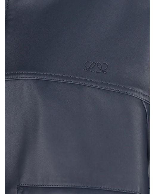 Loewe Blue High-Collar Leather Jacket