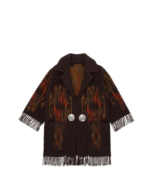 Fortela Brown Freya Fringed Patterned Cardigan