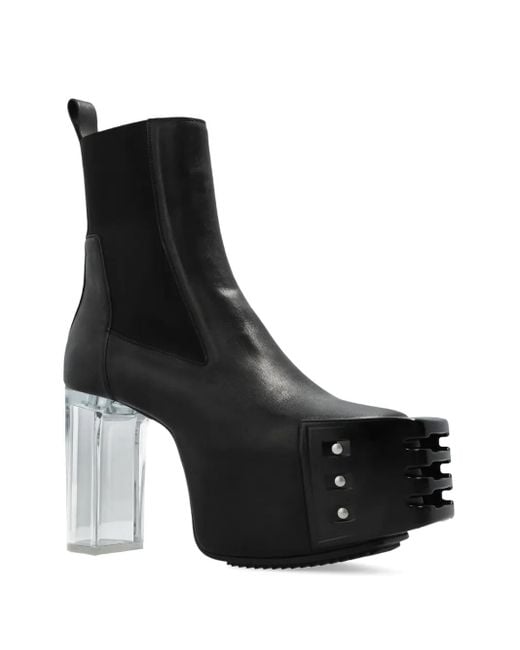Rick Owens Black 120Mm Grilled Platform Leather Boots for men