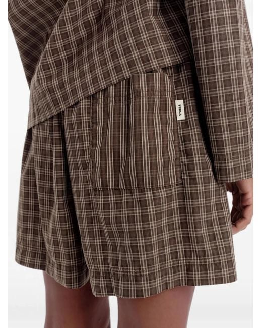 Tekla Brown Checked Cotton Pajamas