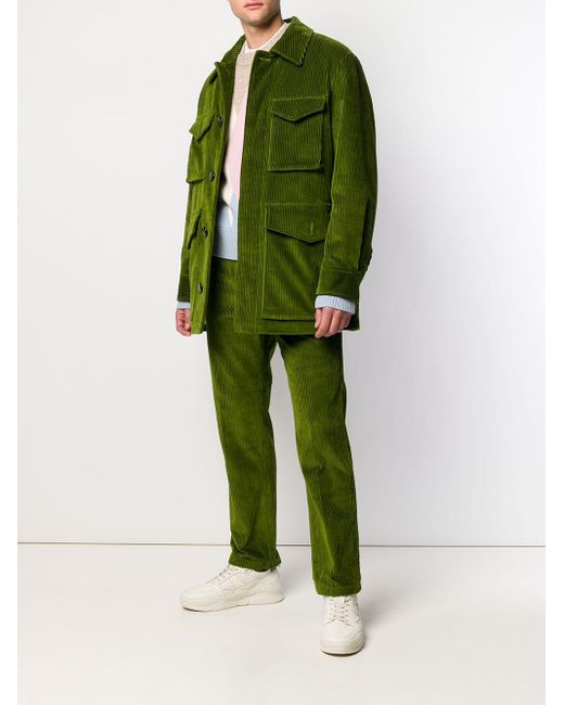 AMI Corduroy Sherpa-lined Safari Jacket in Green for Men - Lyst