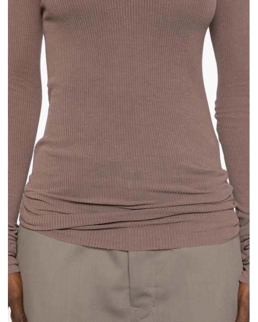Rick Owens Brown Ribbed Long-Sleeve T-Shirt