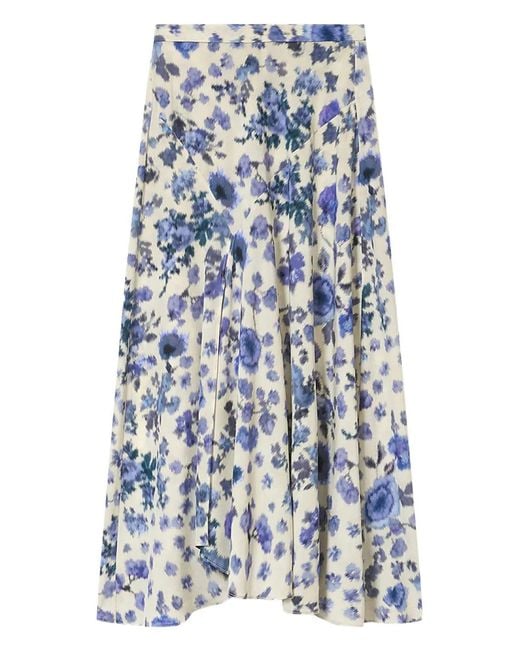Isabel Marant Blue Sakura Pleated Floral-Print Silk-Blend Midi Skirt