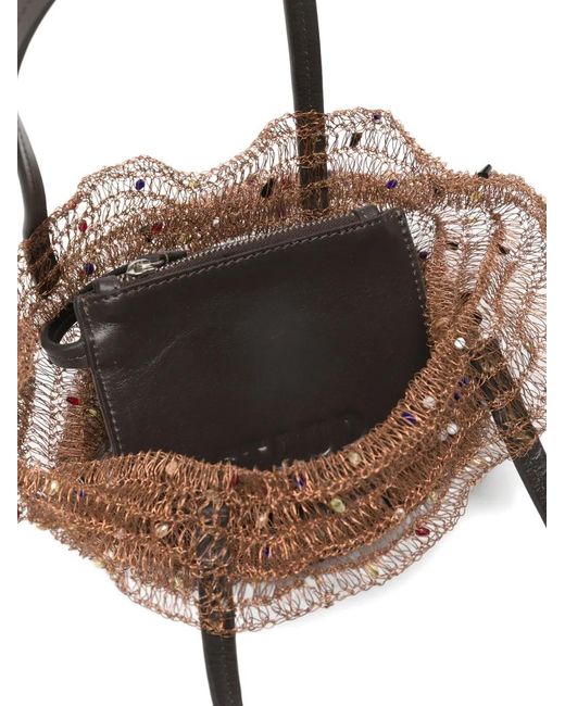Staud Brown Jewel Beaded Tote Bag