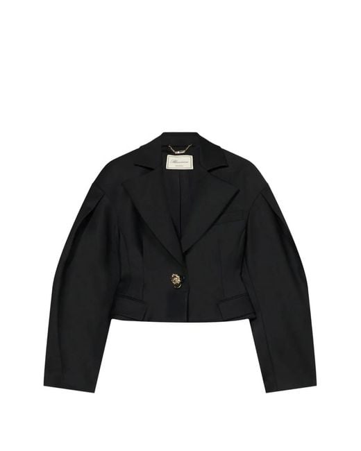 Blumarine Black Balloon-Sleeve Cropped Jacket