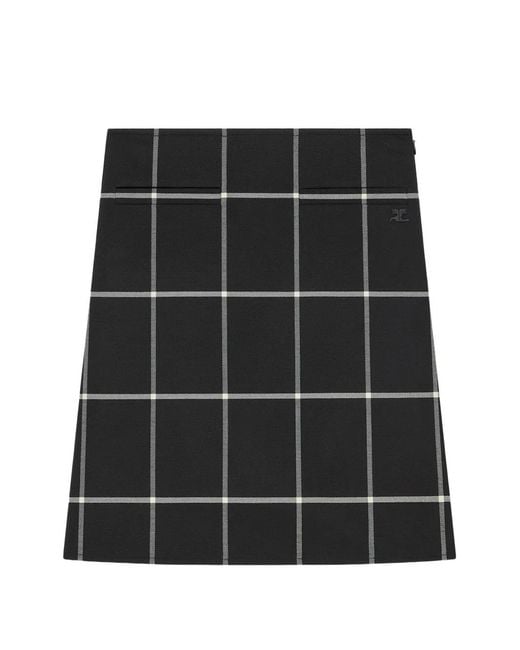 Courreges Black Checked A-Line Midi Skirt