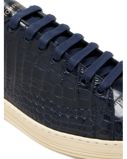 Tom Ford Blue Croc-Embossed Leather Sneakers for men