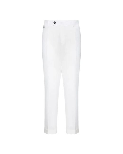 Low Brand White D-Ring Pleated Trousers for men