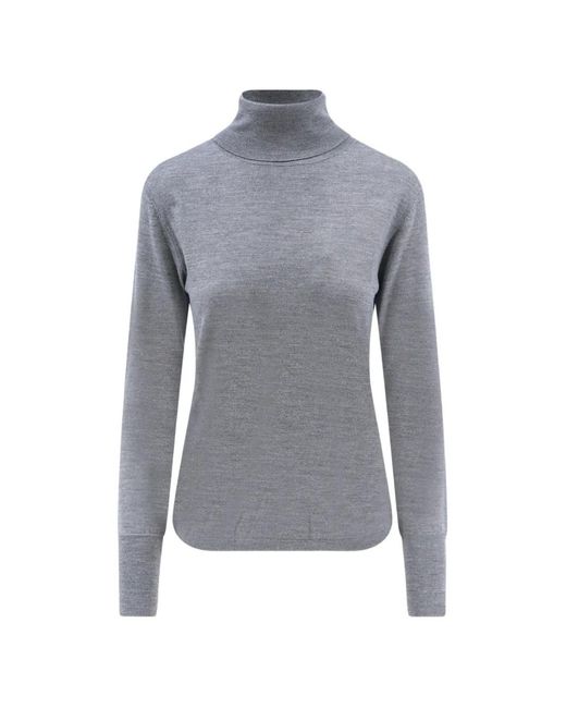 Aspesi Gray Roll-Neck Ribbed-Trim Fine-Knit Top