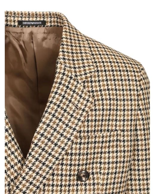 Emporio Armani Gray Double-Breasted Houndstooth Blazer for men