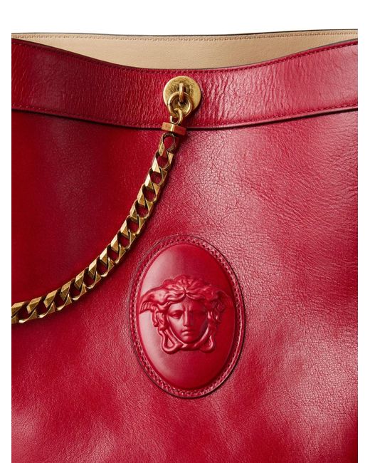 Versace Red Pivot Small Leather Bucket Bag
