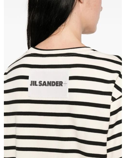 Jil Sander White Striped Short Sleeve Dress