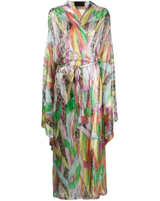 Philipp Plein Green Graphic-Print Knitted Dress