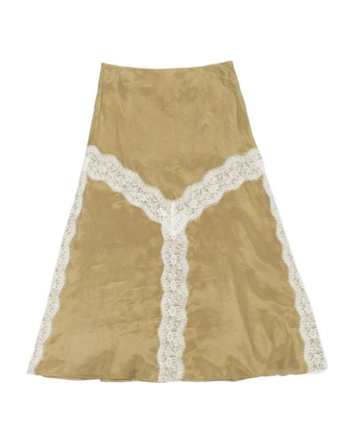 Bimba Y Lola Natural Lace-Trimmed Midi Skirt