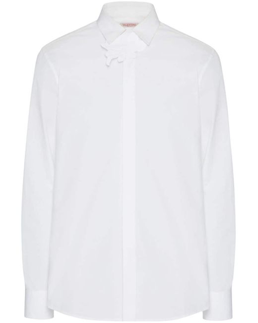 Valentino Garavani White Flower-appliqué Poplin Shirt for men