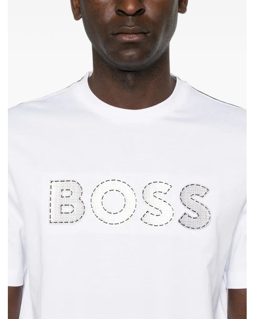 Boss White C-Thompson Logo-Patch T-Shirt for men