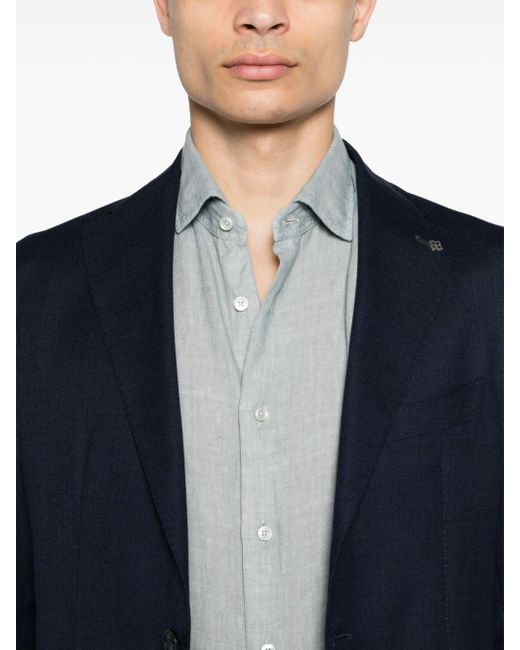Spread-collar linen shirt di Dell'Oglio in Gray da Uomo
